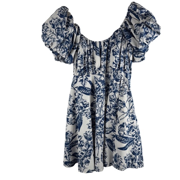 Abercrombie & Fitch Emerson Blue Floral Puff Sleeve Mini Dress Women L Babydoll - Picture 2 of 13
